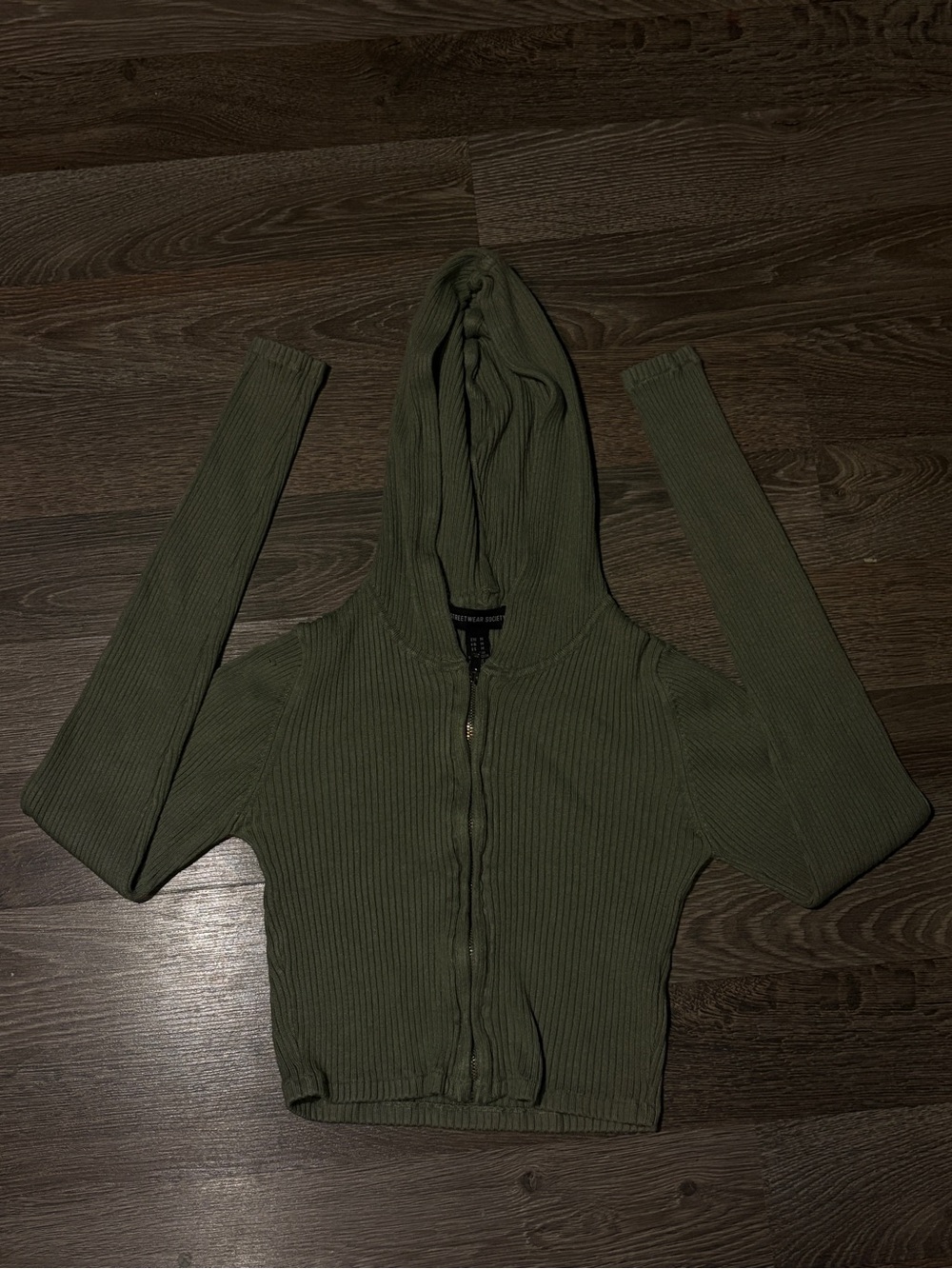 Streetwear Society Olive Ribbed Zip Hoodie